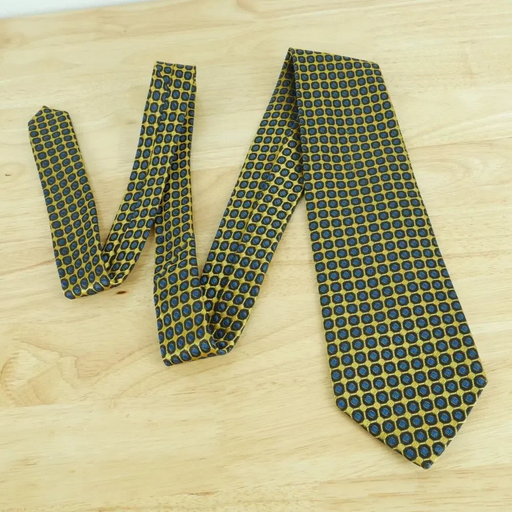 Ermenegildo Zegna 100% Silk Tie Jacquard Gold Blue Dot print 55